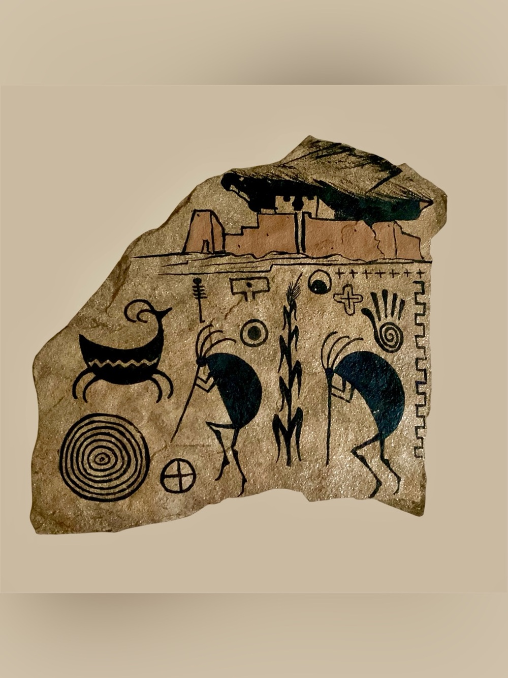 Vintage Dine (Navajo) Pictograph Sandstone Slab Painting by Creighton Begay